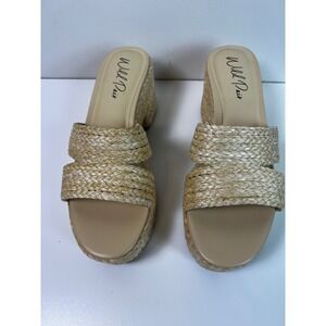 Wild Pair Niftyy Platform Wedge Sandals Espadrille Natural Raff Sz 10.5 NWT